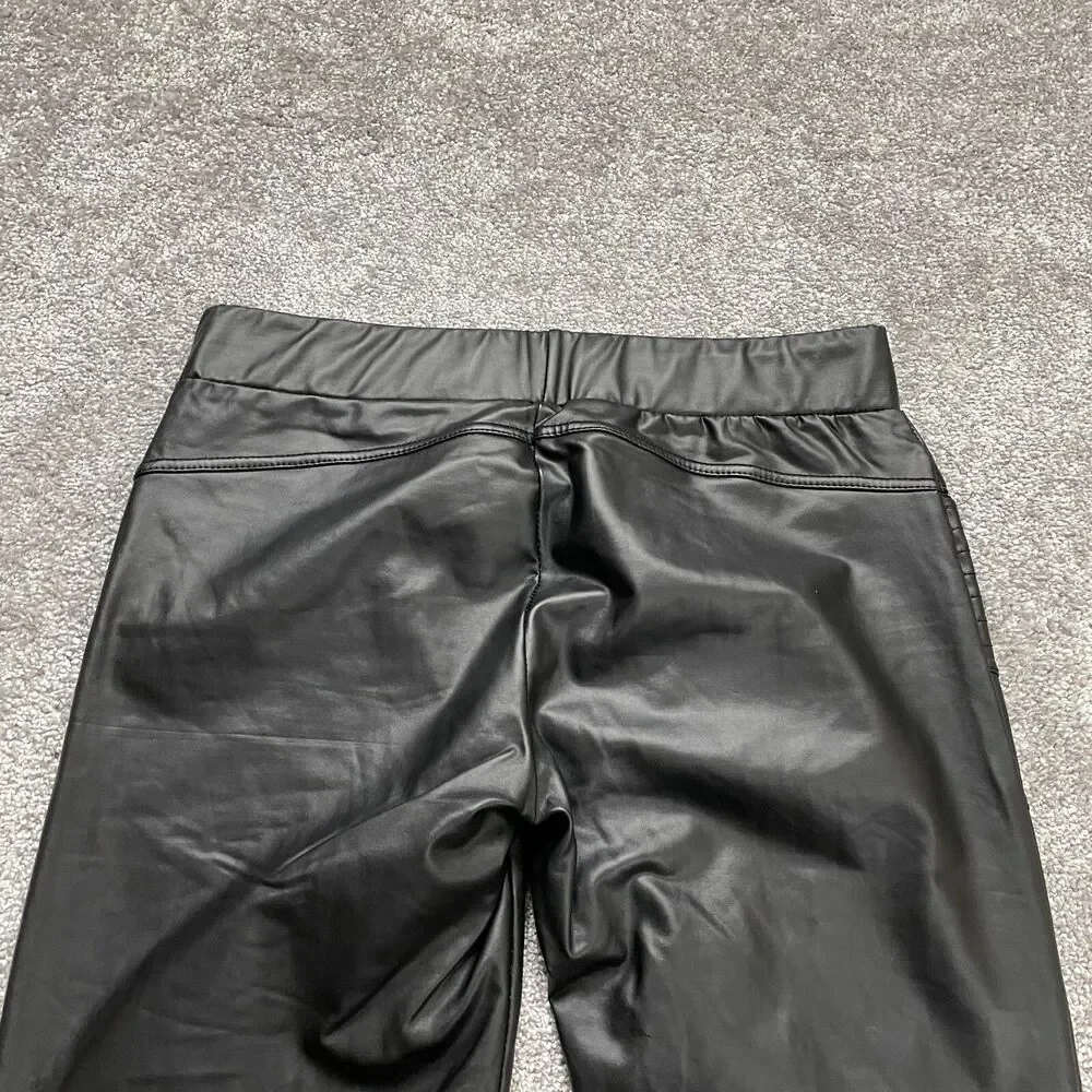 Shinestar Pants womens Large Black Faux Leather Slim Stretch Zip Pockets 31x31
